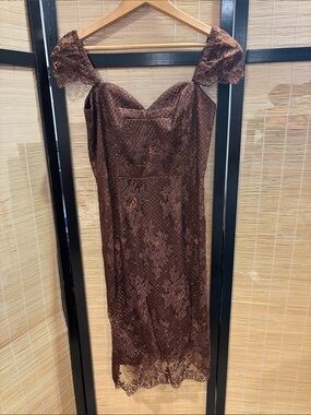 Milly of New York Brown Lace Midi Dress
